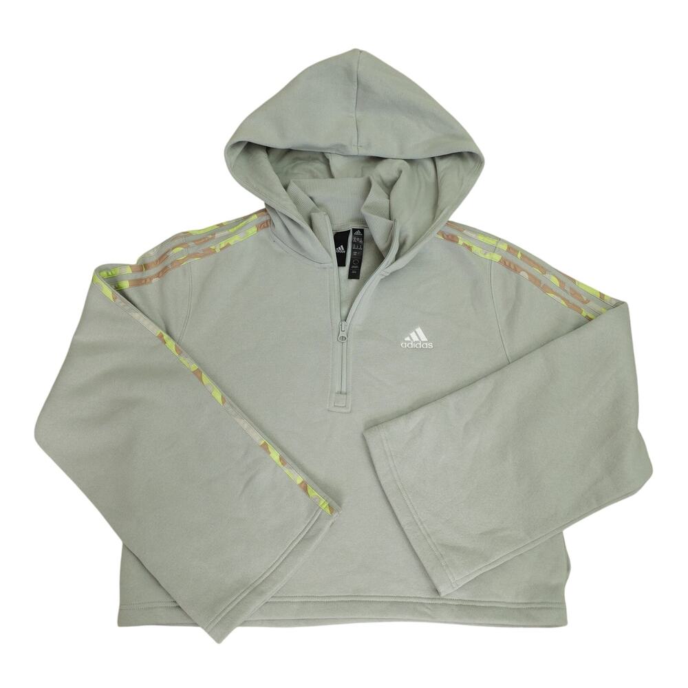 adidas Womens Floral Graphic 3-Stripes Boxy Fit Fleece Hoodie Sweatshirt Size M